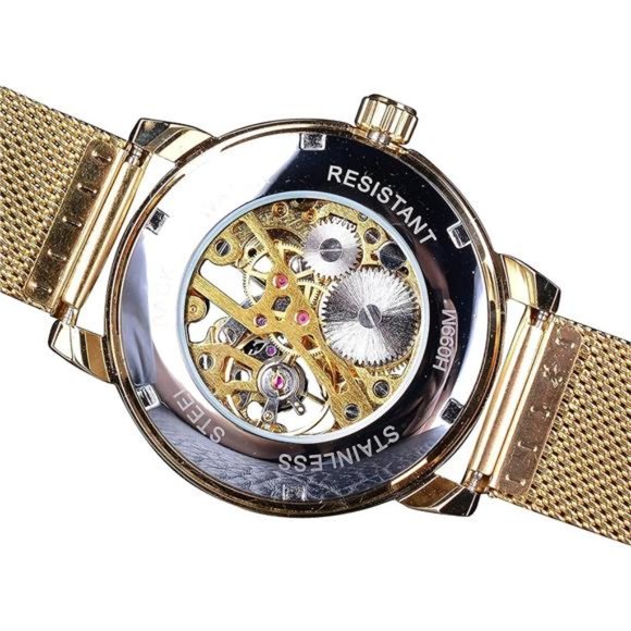 Men's Skeleton Watch Steampunk Watch Black Mechanical Watch for Men Minimalist - Picture 6 of 6